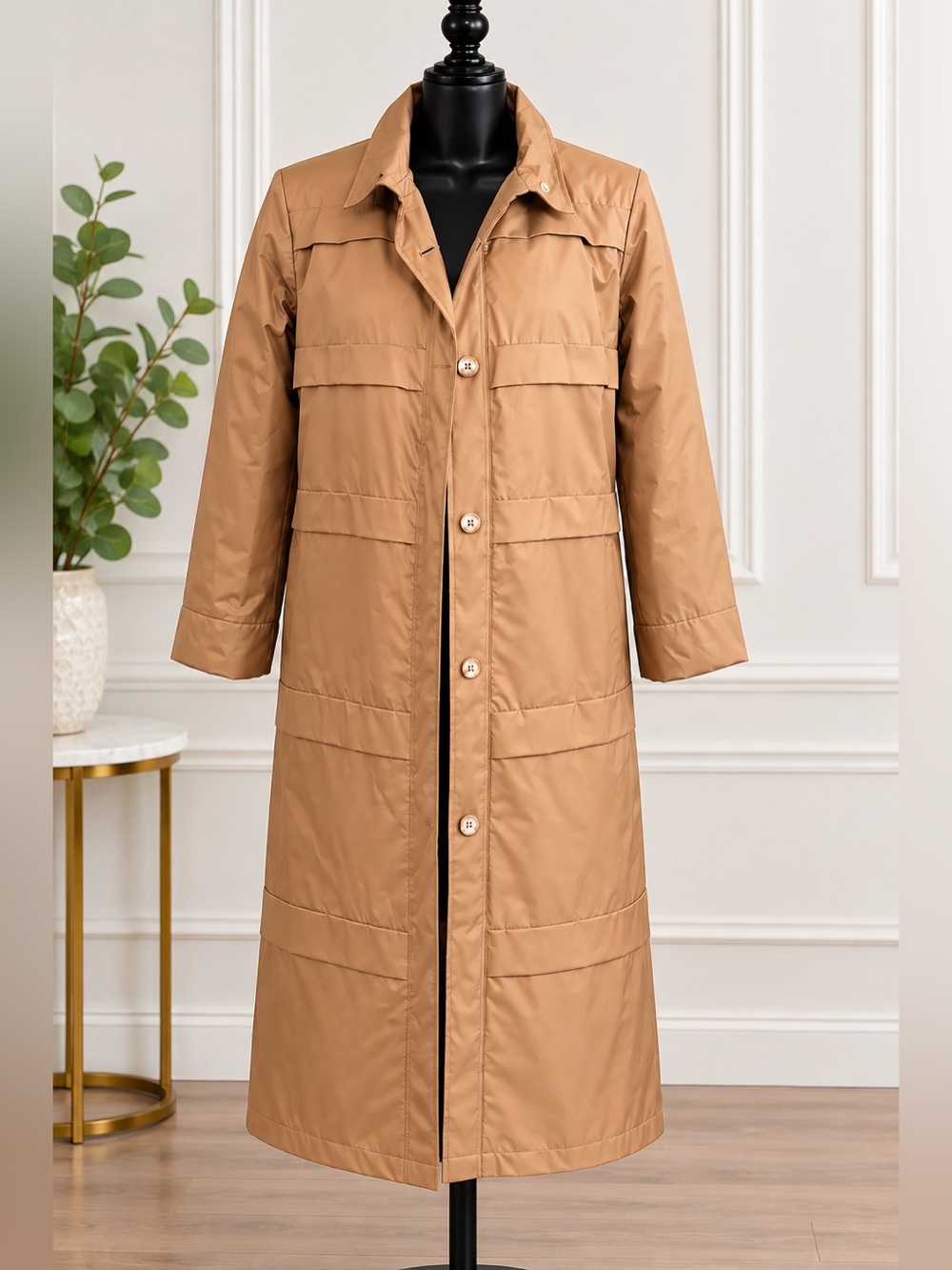Bill Blass Women’s Long Camel Double Layer Quilted Coat Size 4 NWOT
